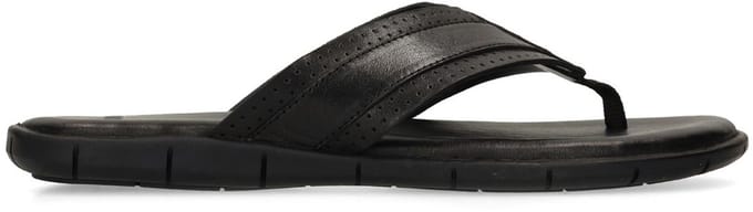 Manfield - Heren - Zwarte leren slippers - Maat 41