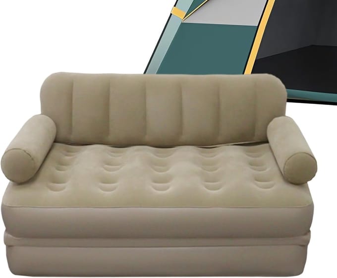 Opblaasbare Sofa - Luchtbed Bank - Outdoor Ontspanning - Ingebouwde Pomp - 190x150x65cm - Khaki