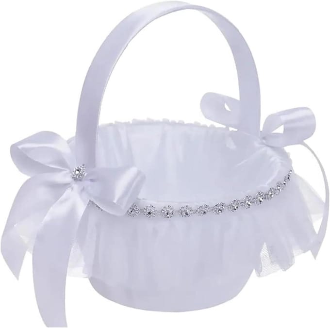 Bloemenmandje Bruiloft - Decor Mandje - Bruiloft Decoratie - Elegant Kant Ontwerp - 19 cm - Wit