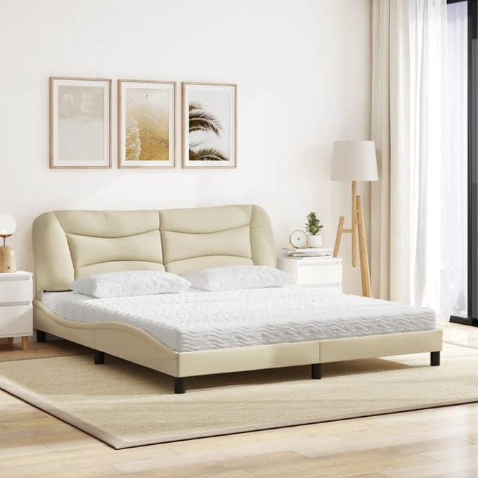 vidaXL - Bed - met - matras - "Hvar" - stof - crèmekleurig - 180x200 - cm