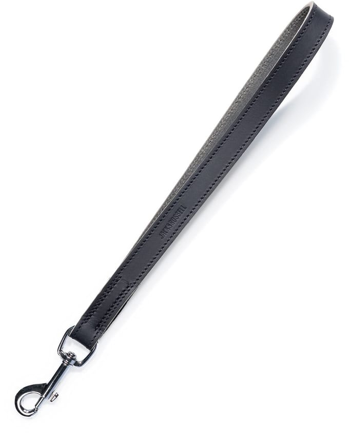 Dailygoods - Korte Hondenriem Pull van Echt Leer - 30 cm Zwart
