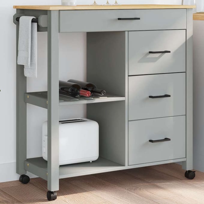 vidaXL - Keukentrolley - MONZA - 84x40x88,5 - cm - massief - grenenhout - grijs