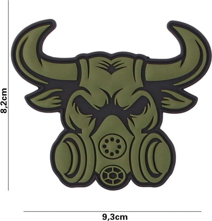 Embleem, 3D PVC Gasmask bull groen