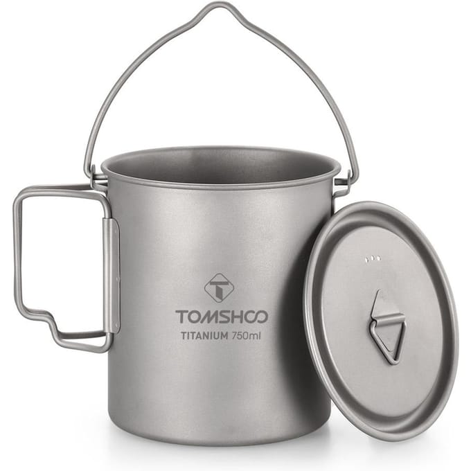 TOMSHOO Ultralichte 750ml Titanium Pot Draagbare Titanium Waterbeker Beker met Deksel en Camping Koken white
