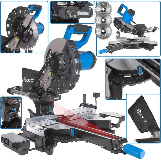 GEKO Afkortzaag - 2000W - 255mm - Lasergeleiding - LED-verlichting