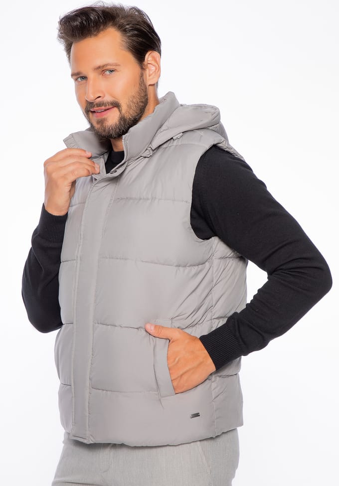 Wittchen Heren Gewatteerd Vest met Afneembare Capuchon, Grijs Polyester