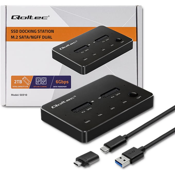 Qoltec 2x SSD-dockingstation M.2 SATA |   NGFF |   USB Type-C