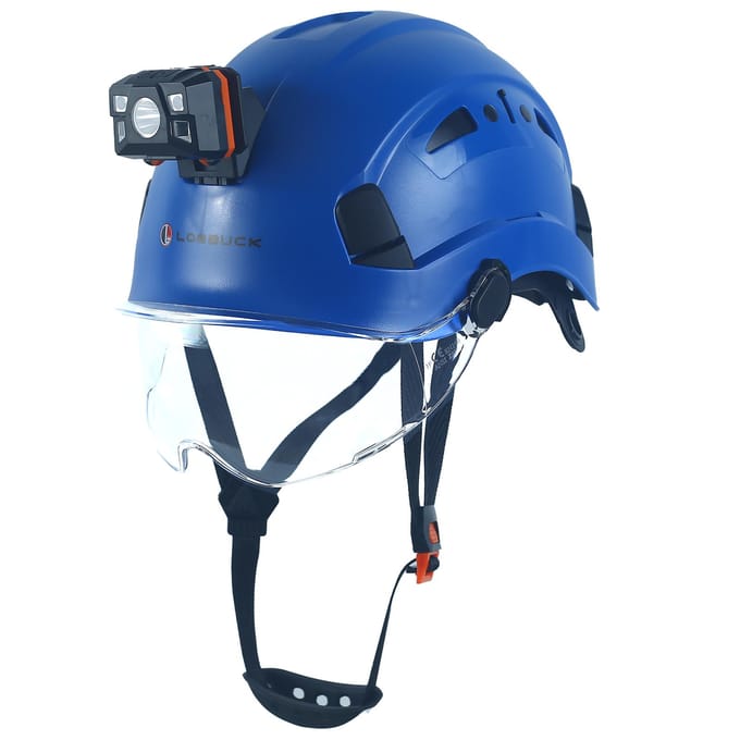 Casque de sécurité LOEBUCK avec lunettes et phare LED, Casque de protection industriel pour travaux de construction 53-64cm