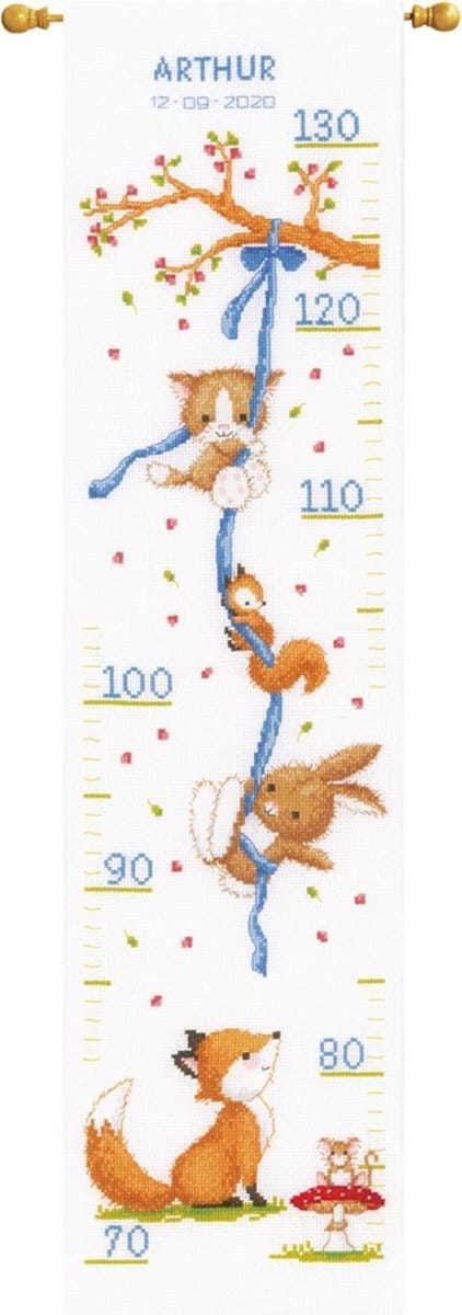 borduurpakket PN0170864 vrolijke bosvriendjes, groeimeter/meetlat