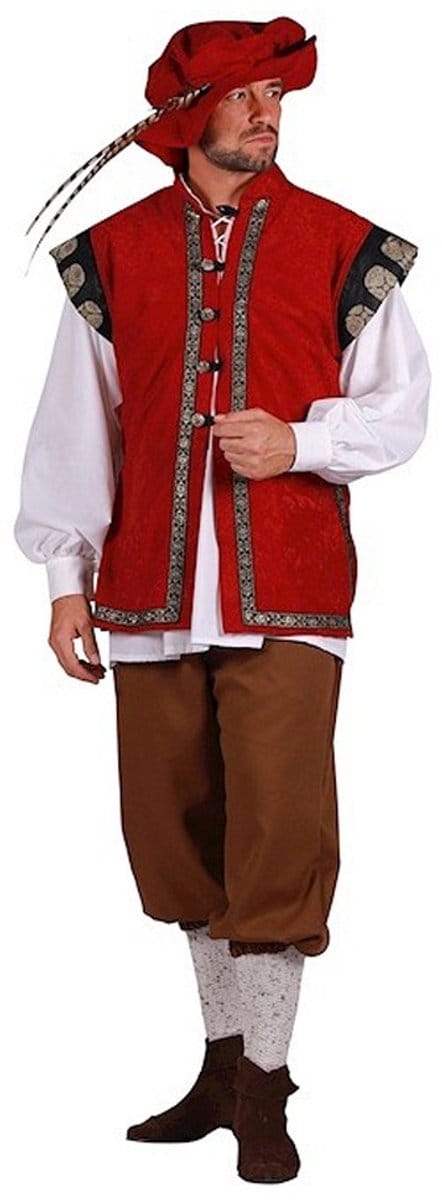 Middeleeuwse Marktman Heer Deluxe - Bordeaux - Maat 3XL