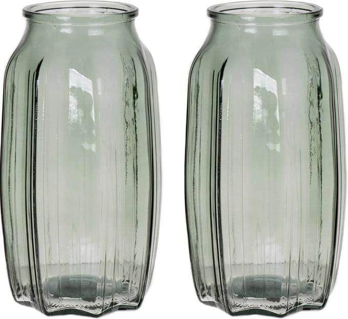 Bellatio Design Bloemenvaas - 2x - lichtgroen - transparant glas - 12 x 22 cm - vaas