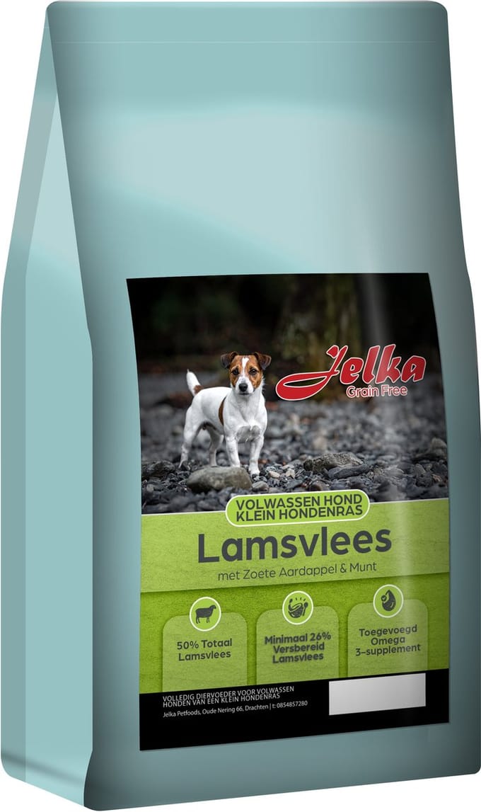 Jelka Graanvrij 6kg klein hondenras lam munt