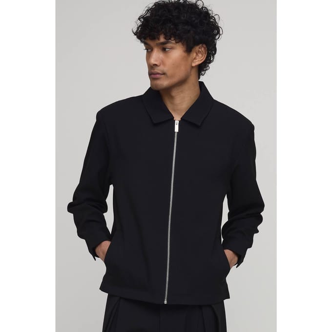 Getailleerd Regular Fit Zip-up Co-ord Overshirt | Black | Size XL