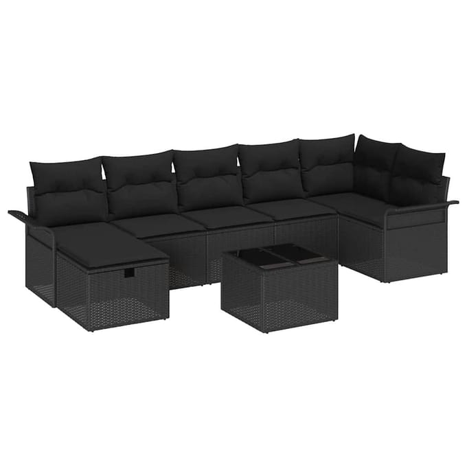vidaXL - Tuinbank - Set - 8 - st - Zwart - poly - rattan