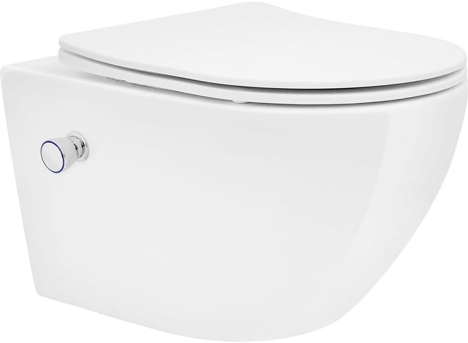 Keramisch wandcloset, 54 cm lang, randloos met bidet & soft-close LuxeBath