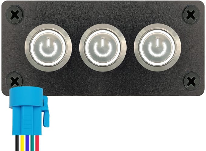 ProRide Metalen Drukschakelaars ON-OFF 12-24V - 16mm - Drievoudig inbouwpaneel - IP67 - LED indicatie Wit