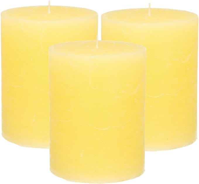 Atmosphera Stompkaars/cilinderkaars - 3x - geel - 7 x 9 cm - middel rustiek model