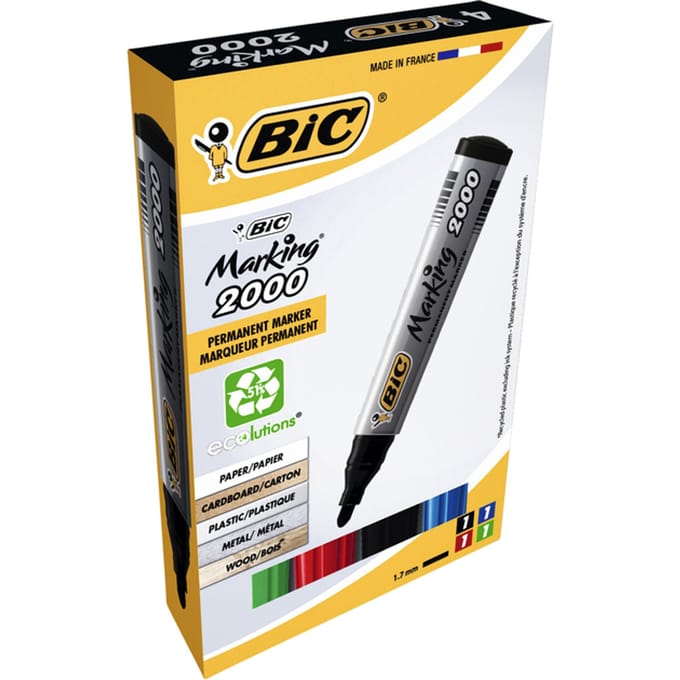 BIC Marking 2000 ECOlutions Permanente Markers Medium Kogelpunt - Verschillende Kleuren - Pak van 4 Stuks