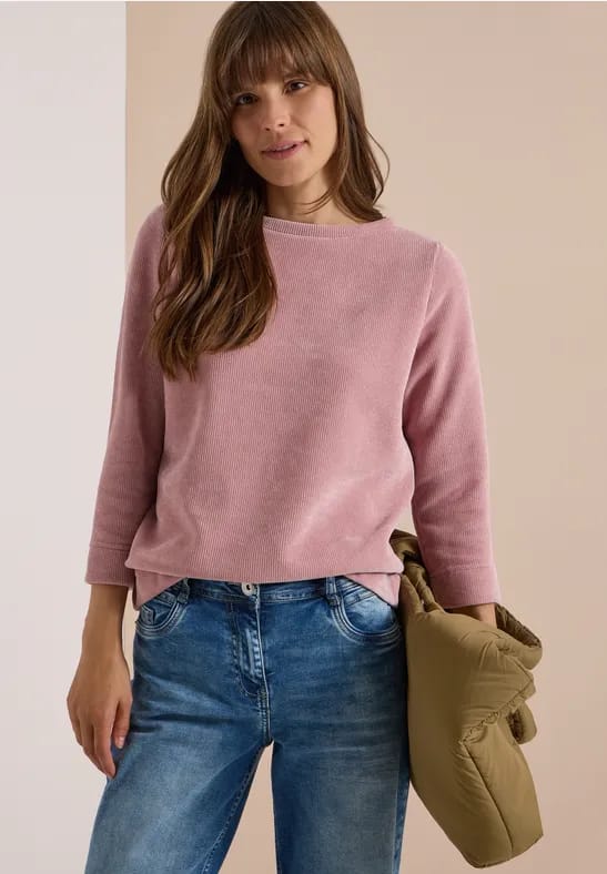 3/4-mouw shirt van corduroy met boothals