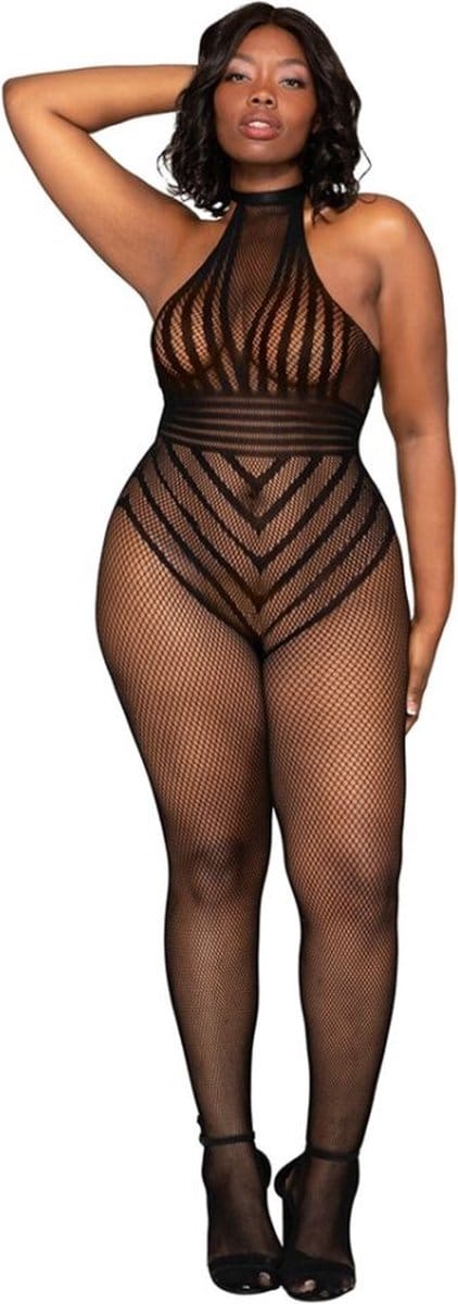 Visnet Bodystocking Teddy - Plus Size - Zwart