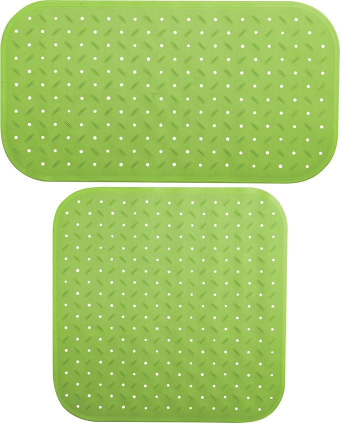 MSV Douche/bad anti-slip matten set badkamer - rubber - 2x stuks - limegroen - 2 formaten