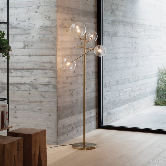 IDEAL LUX vloerlamp Equinoxe, messing/helder, hoogte 166 cm