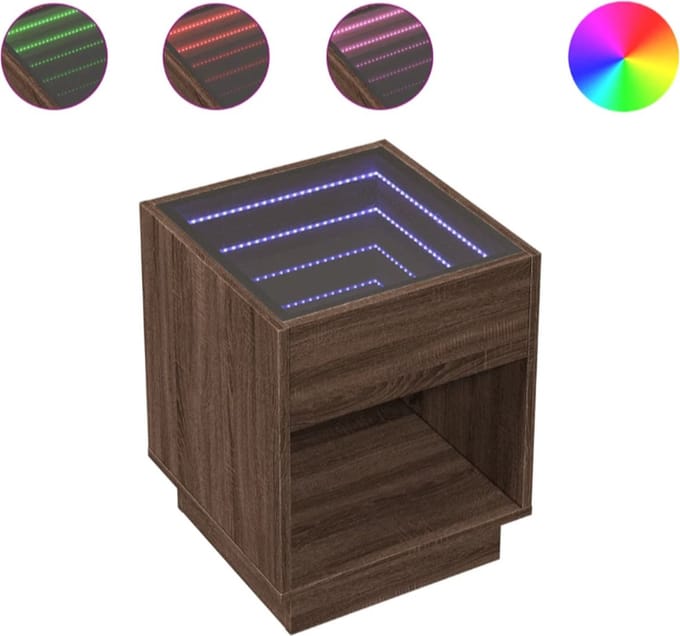 Nachtkastje met Infinity LED 40x40x50 cm bruin eikenkleurig
