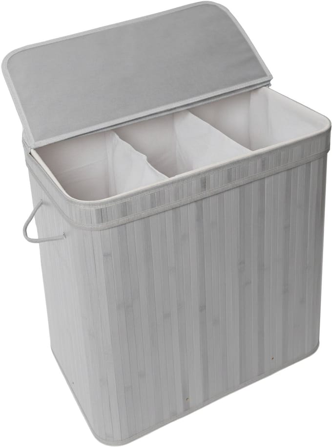 Wasmand - 150 l - 3 vakken - opvouwbaar - bamboe