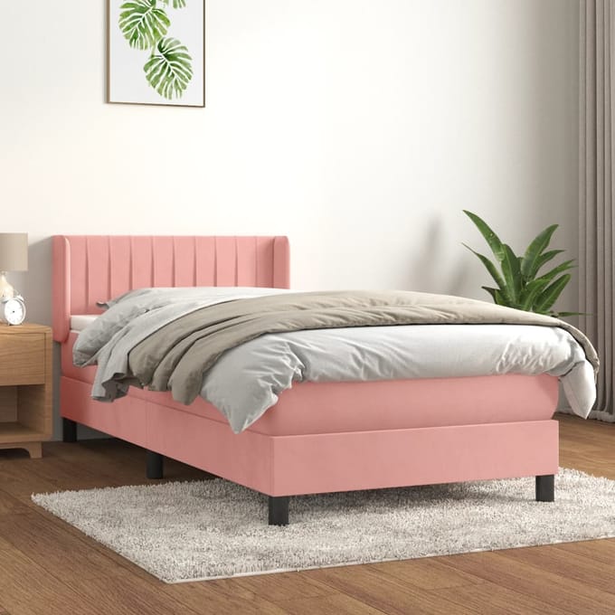 vidaXL - Boxspring - met - matras - fluweel - roze - 90x190 - cm