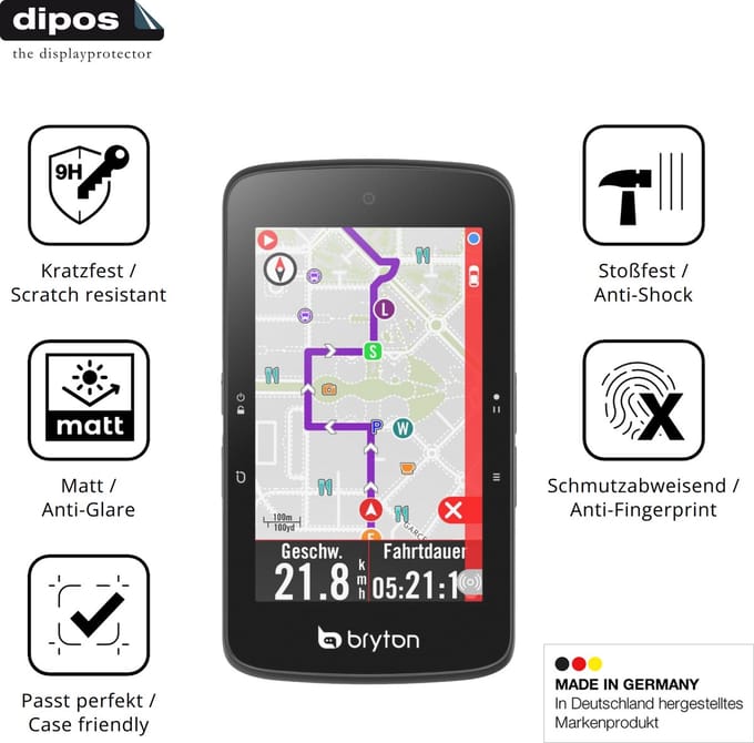dipos – 2x Matte Pantserfolie geschikt voor Bryton Rider S800 | 9H Screenprotector