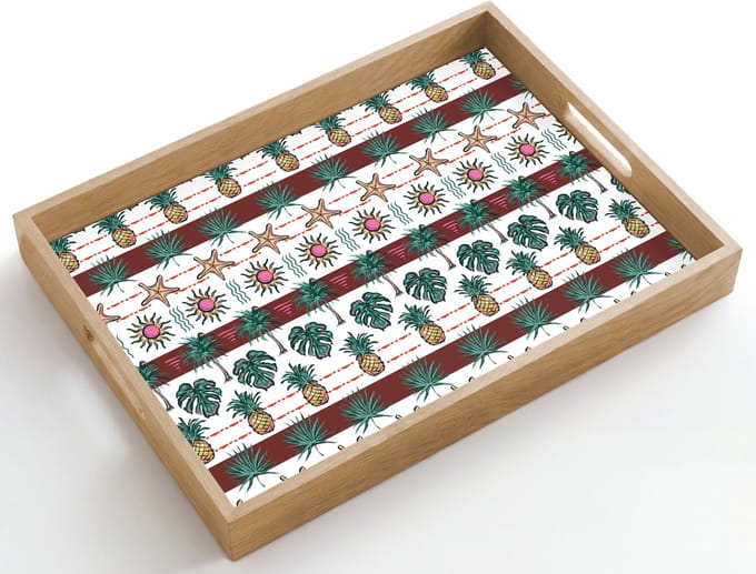 Dienblad hout 50x35 cm - Schootdienblad - Kust - Zee - Tropisch - Multi - Borrelplank rechthoek - Plateau dienbladen