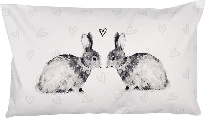 Clayre & Eef Kussenhoes 30x50 cm Wit Polyester Konijnen