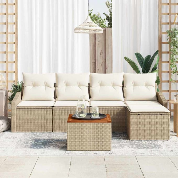 vidaXL - Tuinbank - Set - 6 - st - Beige - poly - rattan
