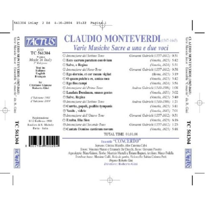 Ensemble "Concerto", Roberto Gini - Monteverdi: Varie Musiche Sacre (CD)