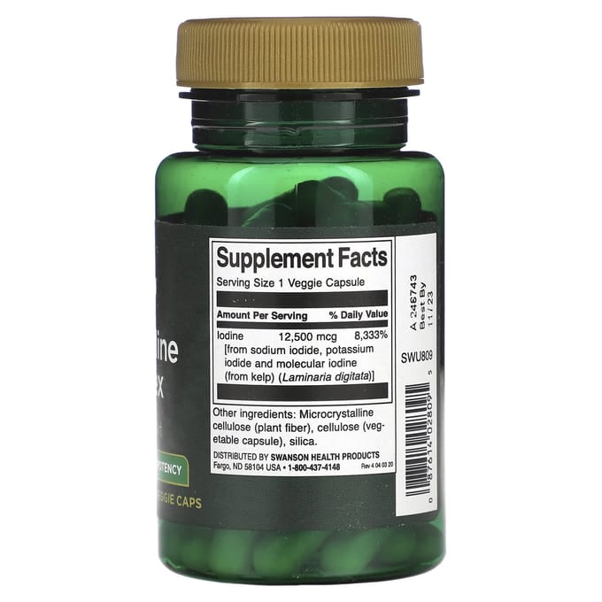Drievoudig jodiumcomplex, hoge dosering, 12,5 mg, 60 vegetarische capsules