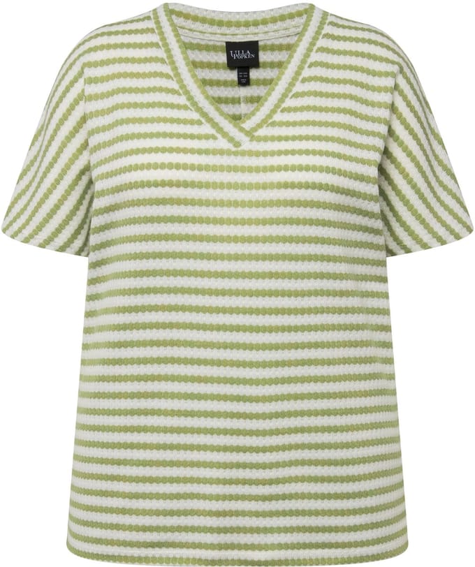 Ulla Popken - Dames - Sweatshirt two-tone oversized V-hals korte mouwen - Mosgroen - Maat 42+
