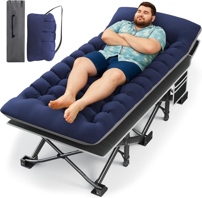 Extra Brede Campingbed met Matras - Inklapbaar en Sterk Draagvermogen
