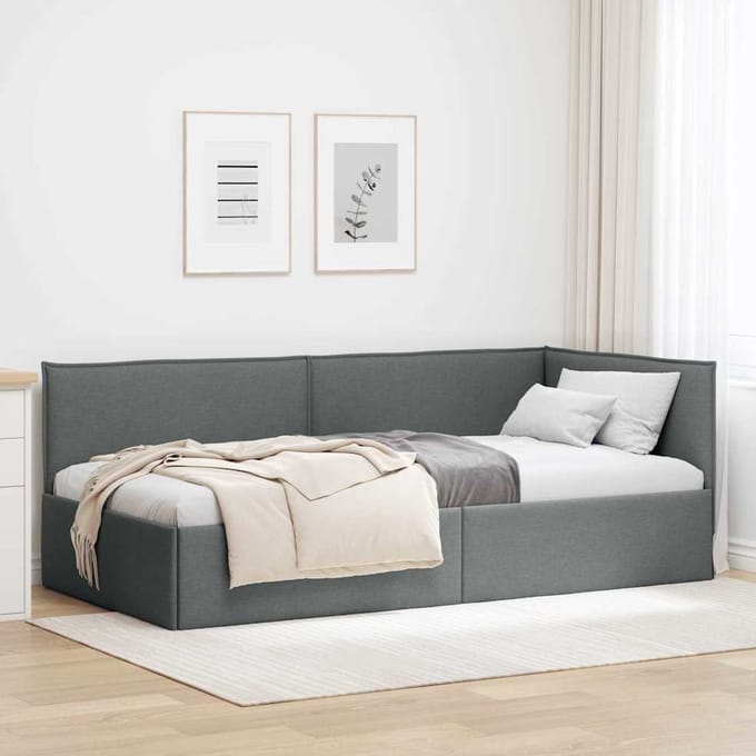 vidaXL - Hoek - Bed - Frame - Donkergrijs - 100 - x - 200 - cm - Stof