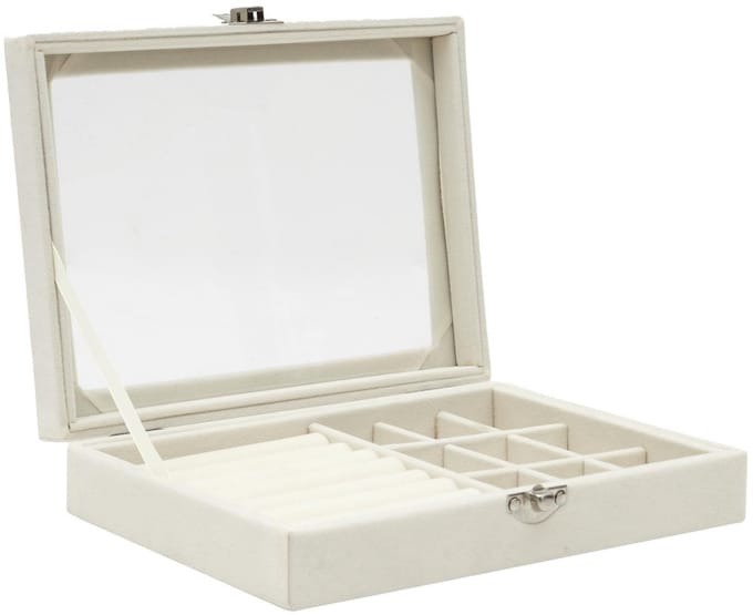 Home Deco Factory Sieradenkist - wit - polyester - 20 x 15 cm - organizer - sieradendoos - box