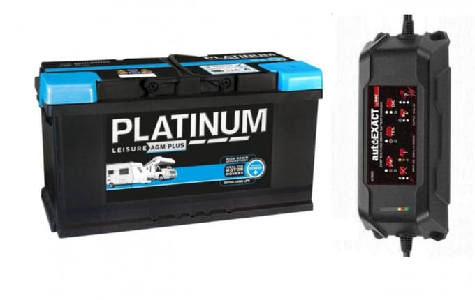 SP Platinum Agm 100ah accu + Acculader 10ah set