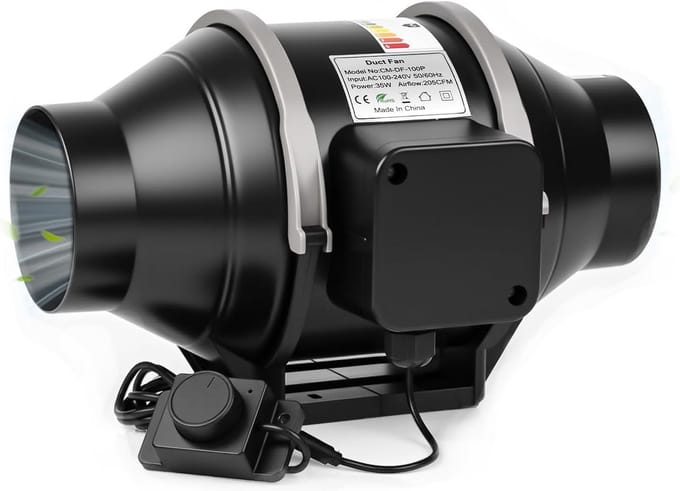 Aanblaasbuisventilator 100 mm met Toerentalregelaar