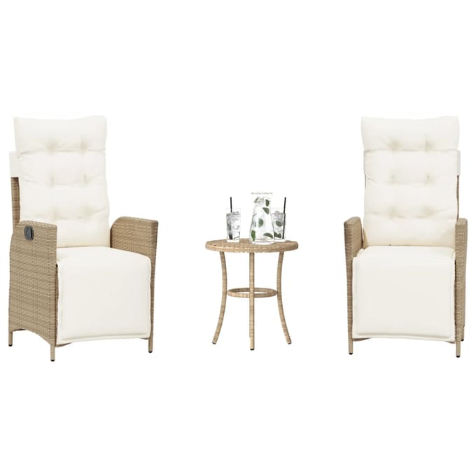 vidaXL - 3-delige - Bistroset - met - kussens - poly - rattan - beige
