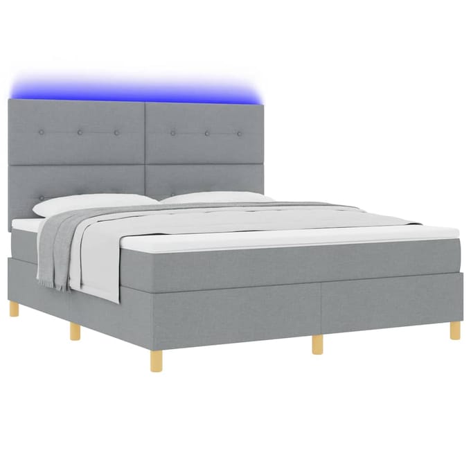vidaXL - LED - Box - Spring - Bed - met - hoofdeinde - Lichtgrijs - 180 - x - 200 - cm - Stof