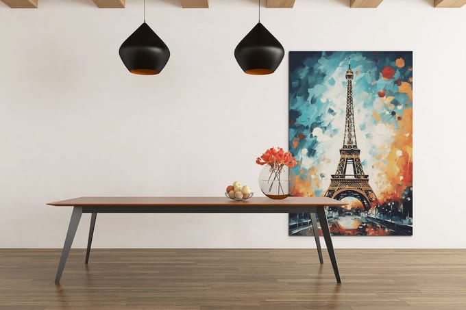 Canvas Schilderij - Abstract - Eiffeltoren - Parijs - Wall Art - 60x40x2 cm