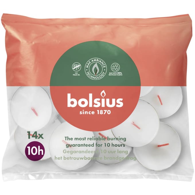 Bolsius Theelichten Wit 10 branduren - 14 stuks