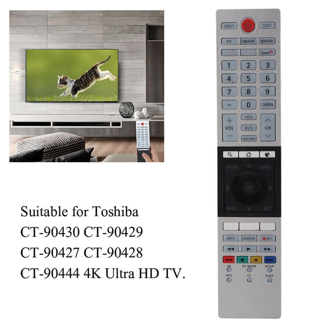 Vervangingsservice Ultra HD Smart TV Afstandsbediening Voor Toshiba CT‑90430 CT‑90429 wit