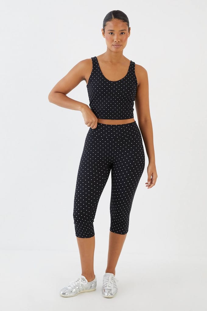 Dames Dsgn Studio Sculpt Polka Dot Capri Legging | Zwart | Maat: XS