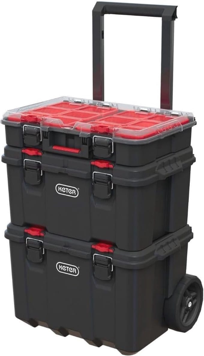 Set van 3 Stapelbare Gereedschapsboxen met Wielen