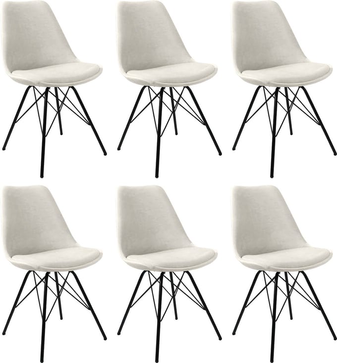 KICK® VELVET Kuipstoelen Wit – Set van 6 – Eetkamerstoelen – Velvet – Zwart Frame