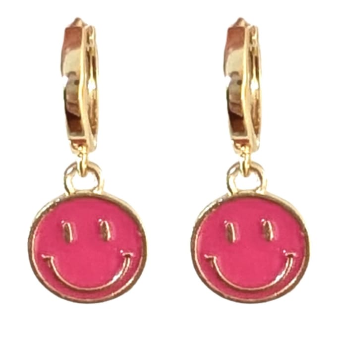 Oorbellen 14k goud verguld- Smiley -roze- Charme Bijoux